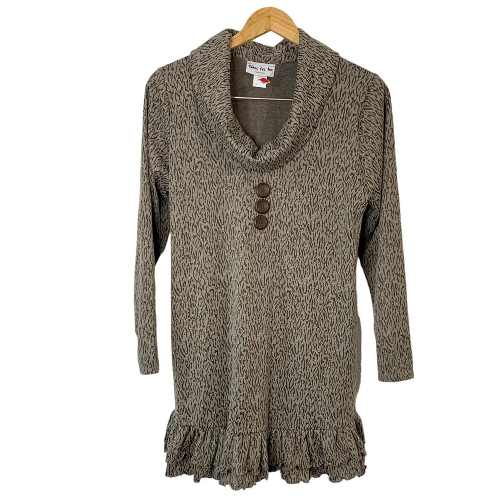 SHANE LEE INC Animal Print Ruffle Hem Tunic Dress w/ Pockets